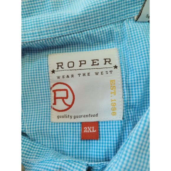 Roper Mens 2XL Blue Button-Up Long Sleeve Shirt Cotton Blend Western Wear - Picture 3 of 7